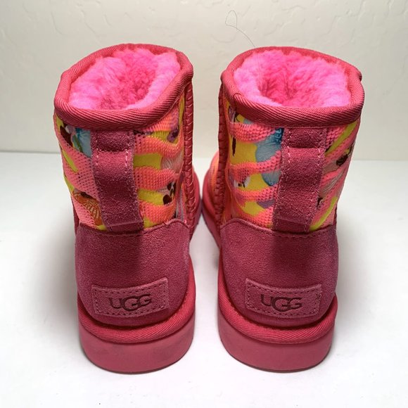 UGG Classic Mini Tiger Flower Boots Sequin Suede Booties Pink Size 6 NEW - Picture 4 of 8